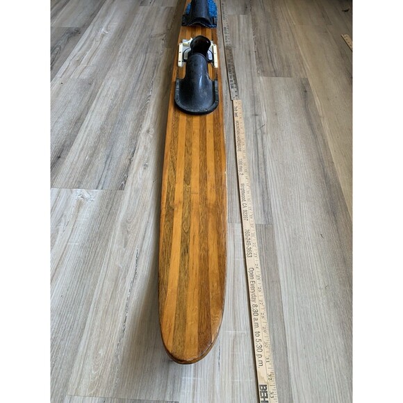 Vintage Solid Wood Water Ski Single Rubber Bindings Unknown Maker EUC - Picture 6 of 14